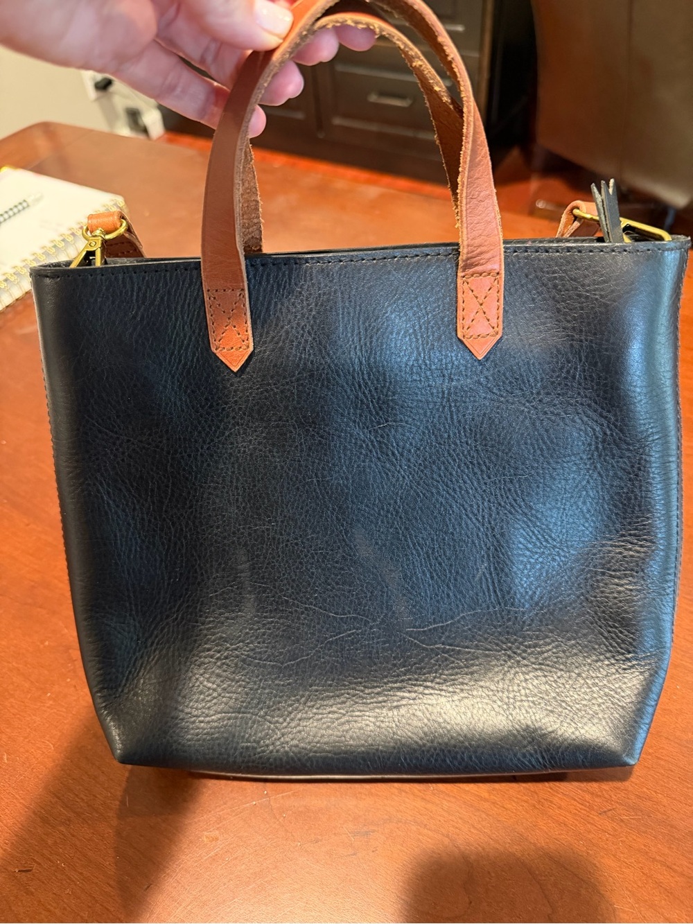Madewell Black Leather Zip-Top Tote with removable crossbody strap